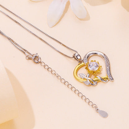 925 Sterling Silver Plated Gold Moissanite Necklace with Pavé Setting for Women