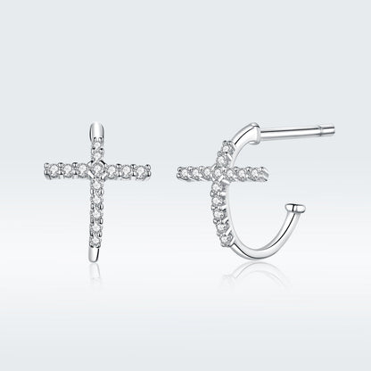 S925 Sterling Silver Earrings with Pavé Set CZ in Platinum Finish