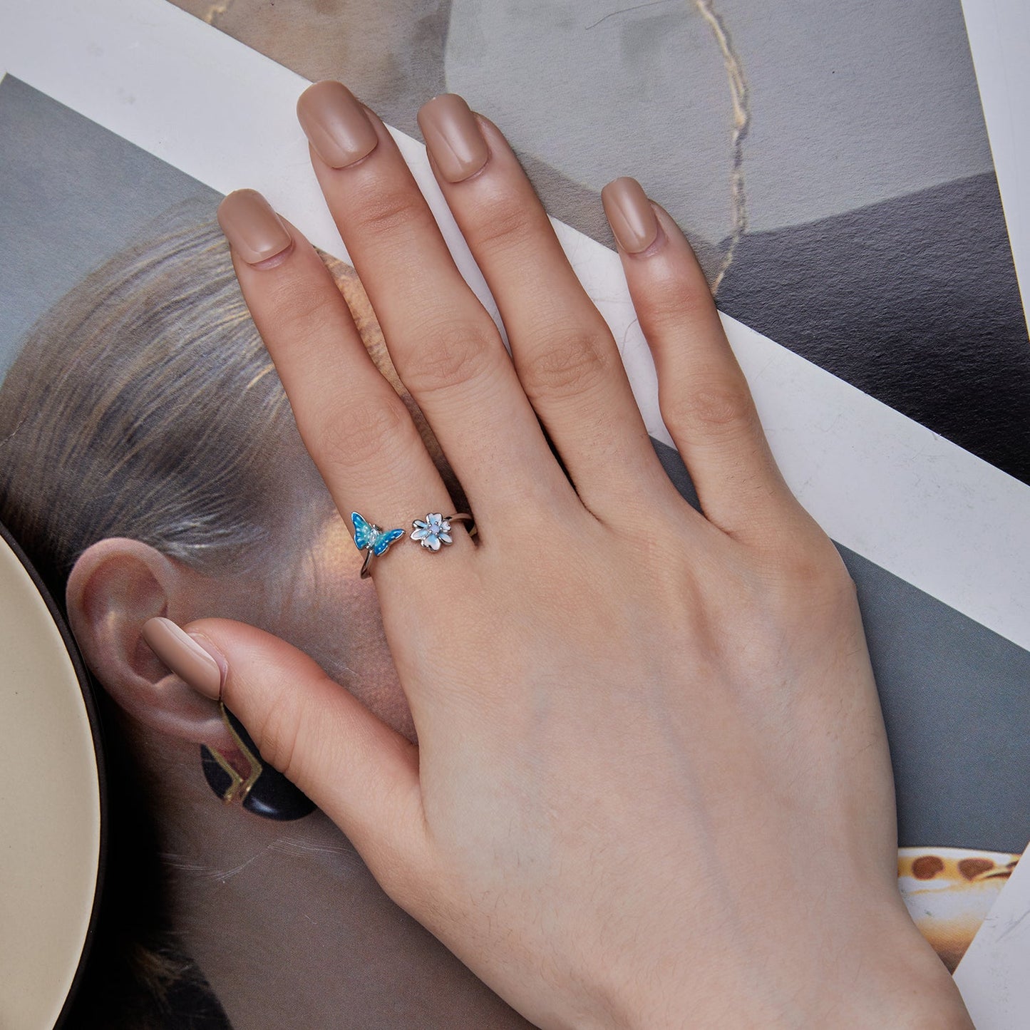 925 Sterling Silver Opal Nanometer Stone Plated Platinum Ring