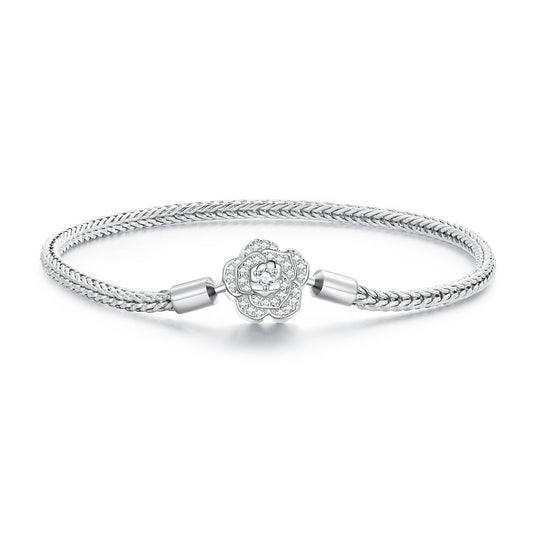 925 Sterling Silver Bracelet with Pavé Setting CZ, 17cm for Women