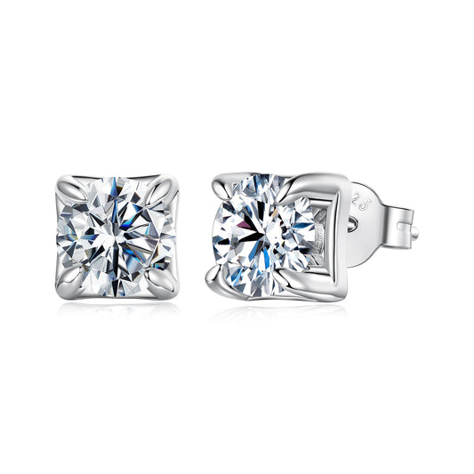 Boucles d'oreilles en argent sterling 925 et moissanite - Plaqué or blanc, 0,5 carat, style S pour femmes