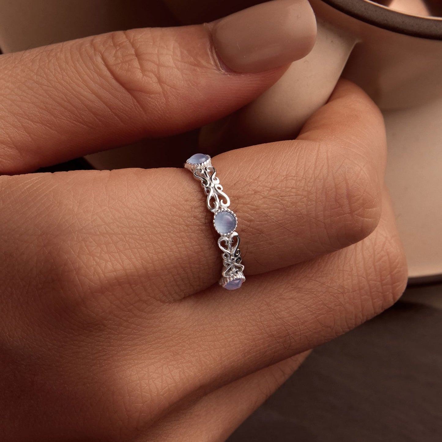 S925 Sterling Silver 4mm Plated Platinum Ring for Women Size 6.0