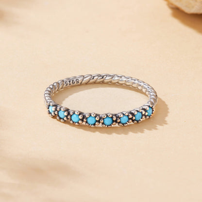 925 Sterling Silver Synthetic Turquoise Ring Size 6.0