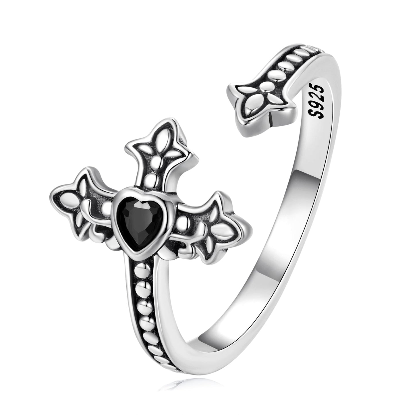 925 Sterling Silver Pavé Setting CZ Oxidized Silver Ring