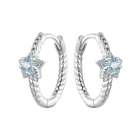 925 Sterling Silver Earrings with CZ and White Gold Plating, 1.3cm for Women