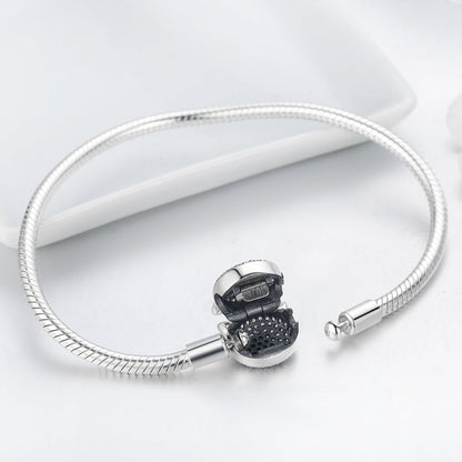 925 Sterling Silver Bracelet with Cat Head Charm, 17cm for Women