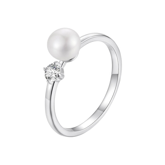 Bague en argent sterling 925 avec moissanite et perle de culture d'eau douce 3 mm taille 6 pour femme