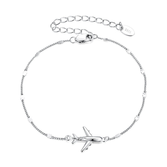 Bracelet pour femme en argent sterling 925 plaqué or blanc de 16+5 cm avec pendentif CZ