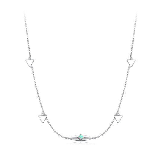 925 Sterling Silver Opal Pendant Necklace for Women - 40+5cm Adjustable Length
