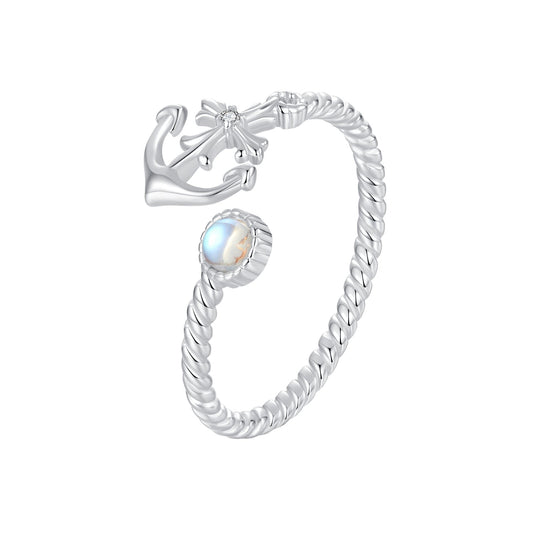 925 Sterling Silver & White Gold Pave Setting Moonstone Ring for Women
