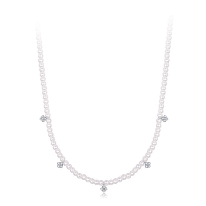 925 Sterling Silver Necklace with Pavé Setting CZ & Synthetic Pearl for Women