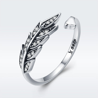 925 Sterling Silver Pavé Setting CZ Leaf Ring for Women
