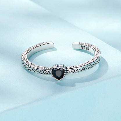 925 Sterling Silver Oxidized CZ Pavé Ring for Women