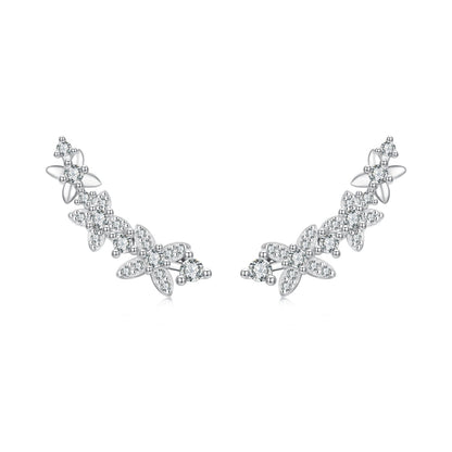 925 Sterling Silver White Gold Plated CZ Earrings 0.5*1.8cm for Women