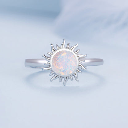 925 Sterling Silver Translucent Opal Platinum Plated Ring