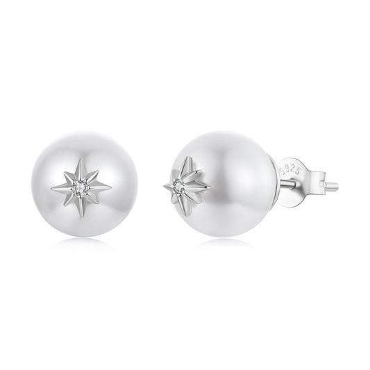 925 Sterling Silver Earrings with CZ and Synthetic Pearl for Women