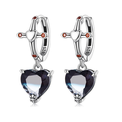 925 Sterling Silver Earrings with Pavé Setting CZ - Oxidized Silver - 2.3cm x 0.9cm - For Women