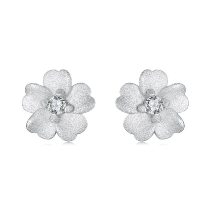 925 Sterling Silver Earrings with Pavé Setting CZ and White Gold Plating, 0.8cm for Women