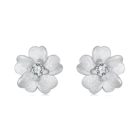 925 Sterling Silver Earrings with Pavé Setting CZ and White Gold Plating, 0.8cm for Women