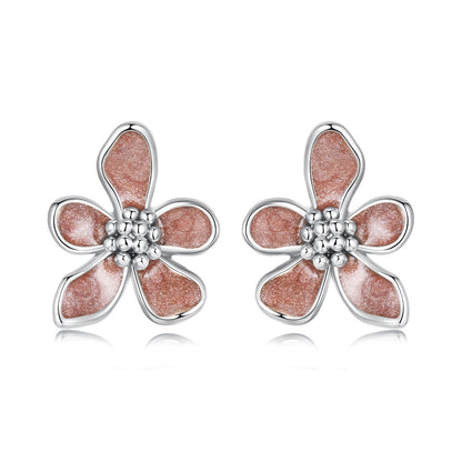 925 Sterling Silver White Gold Plated Enamel Earrings 0.9*1.0cm for Women
