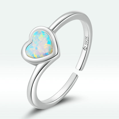 925 Sterling Silver Translucent Opal Oxidized Silver Ring for Women