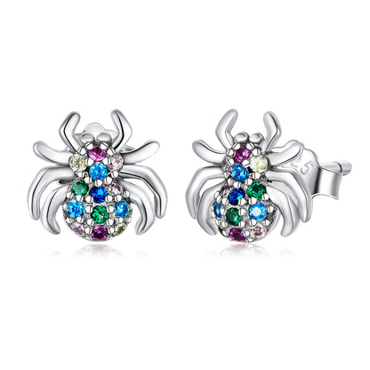 925 Sterling Silver Earrings with Pavé Setting CZ, Oxidized Silver, 0.7*0.8 cm for Women