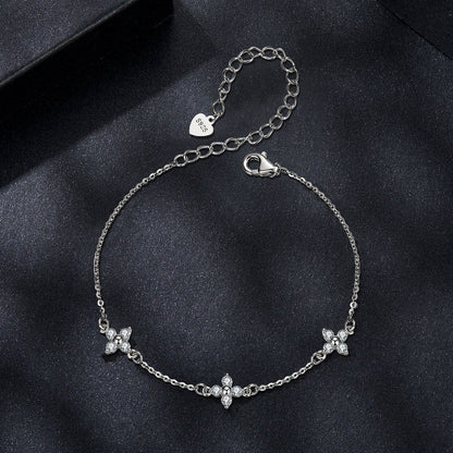 925 Sterling Silver & Plated White Gold Moissanite Bracelet 15+6cm for Women