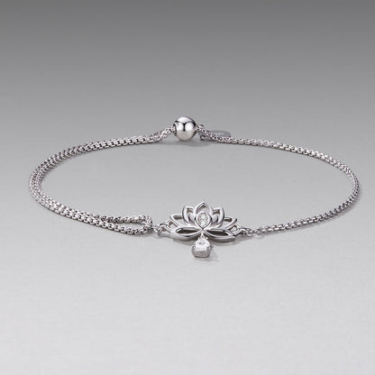 925 Sterling Silver Adjustable Chain Bracelet with White Gold Plating and CZ for Women