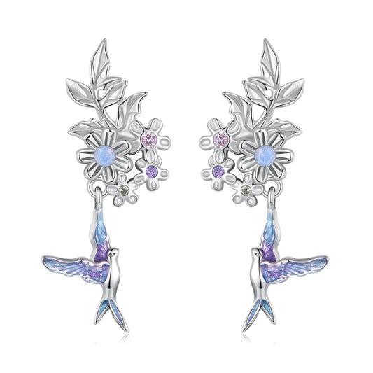 925 Sterling Silver Earrings with Nano Opal Stone and White Gold Plating