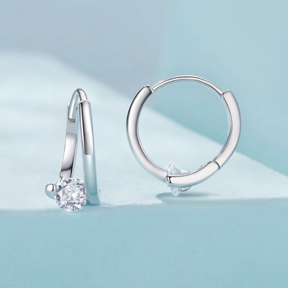 925 Sterling Silver Earrings with Pavé Setting CZ, Platinum Plated, 15x7mm for Women