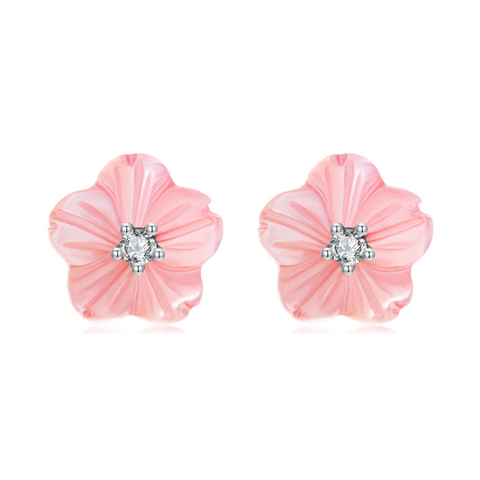Boucles d'oreilles en argent sterling 925 avec nacre de haute qualité et pavé de zircones cubiques, argent vieilli
