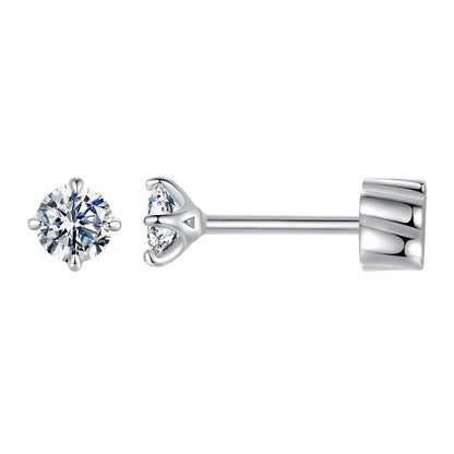 925 Sterling Silver Moissanite Stud Earrings for Women - 0.5ct, 0.6cm Size, White Gold Plated