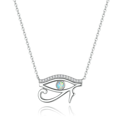 925 Sterling Silver Opal Necklace with CZ and Platinum Plating, Adjustable Length 45cm, Women’s Jewelry