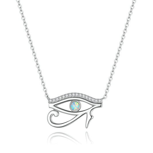925 Sterling Silver Opal Necklace with CZ and Platinum Plating, Adjustable Length 45cm, Women’s Jewelry