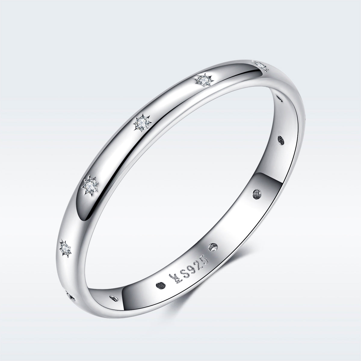 925 Sterling Silver Size 6.0 Plated Platinum Pavé Setting CZ Ring for Women