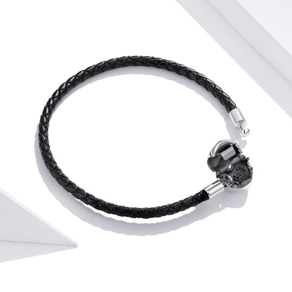 925 Sterling Silver Leather 17cm Bracelet with Oxidized CZ for Women
