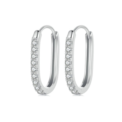 925 Sterling Silver Earrings with Pavé Setting CZ in Platinum for Women