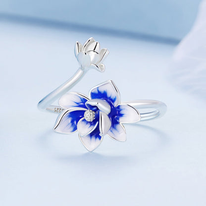 925 Sterling Silver Enamel Flower Ring