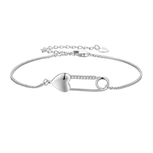 925 Sterling Silver Bracelet with CZ Pendant - 160mm Length and 8x26mm Pendant Size for Women