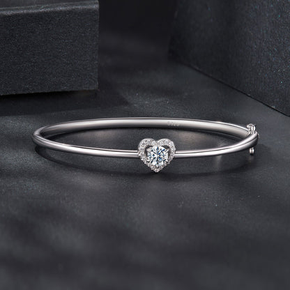 925 Sterling Silver Moissanite & CZ Bracelet Size 17 for Women