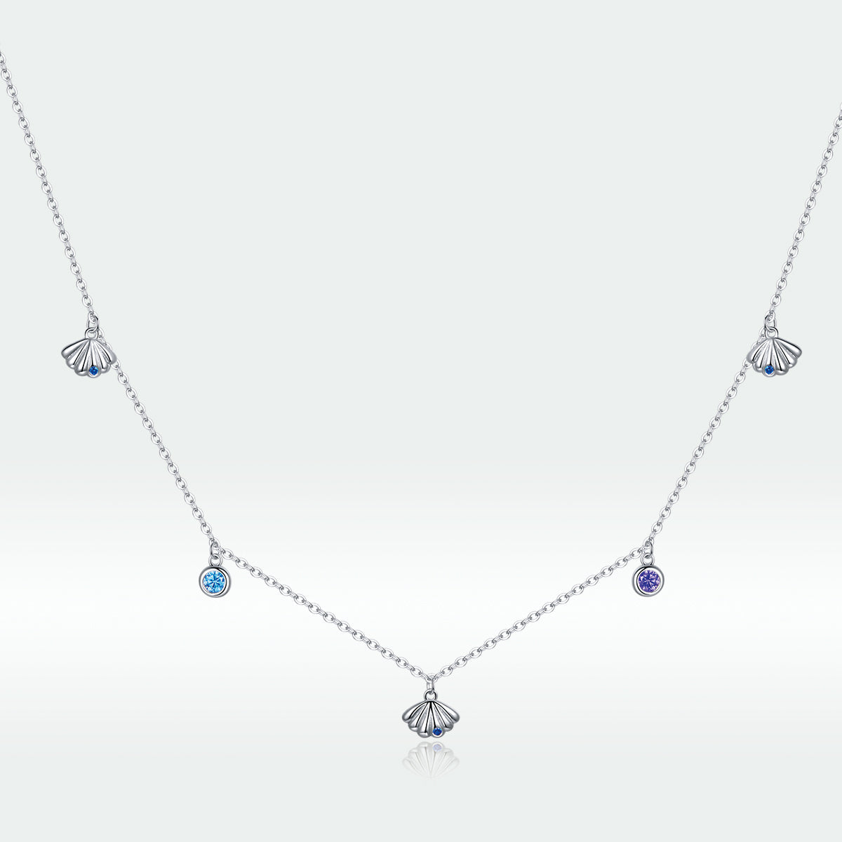 925 Sterling Silver Adjustable Necklace with Scallop Design and Pavé Setting CZ