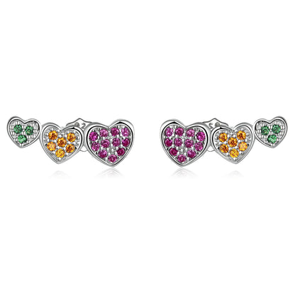 925 Sterling Silver Earrings with Pavé Setting and Plated Platinum, Size: 0.5*1.3cm, Women
