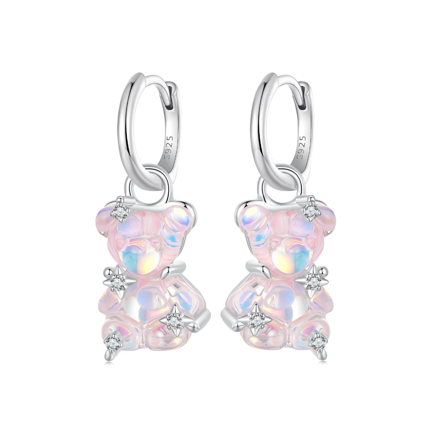 925 Sterling Silver Earrings with Pavé Setting CZ and Resin - 2.8 x 1.1 cm - Women's Fashion