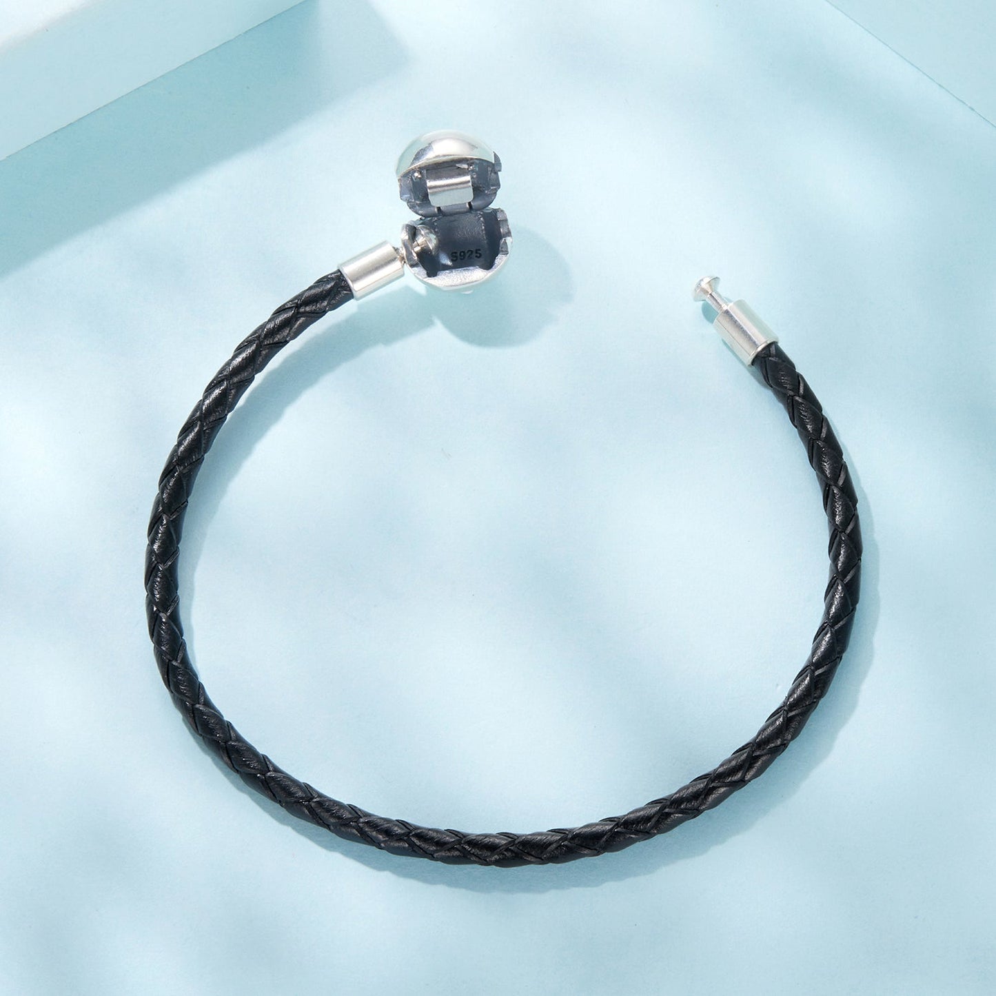 925 Sterling Silver Leather Rope Bracelet 17cm for Men