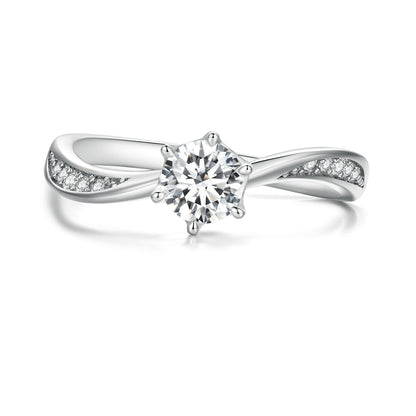 925 Sterling Silver Platinum Plated 5mm CZ Ring Size 6 for Women