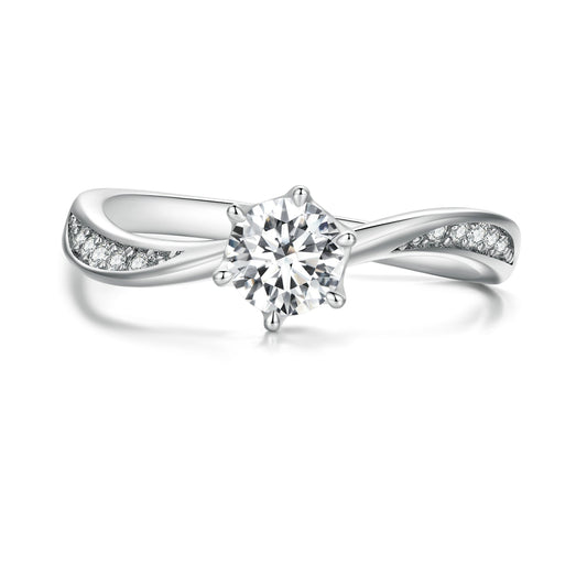 925 Sterling Silver Platinum Plated 5mm CZ Ring Size 6 for Women