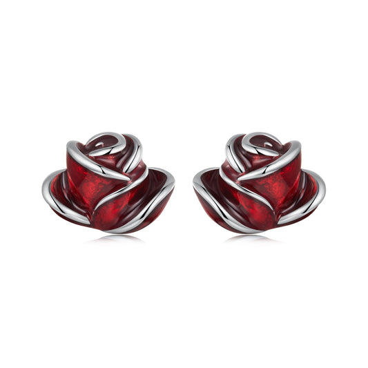 925 Sterling Silver Enamel Plated White Gold Earrings 0.7*1cm for Women