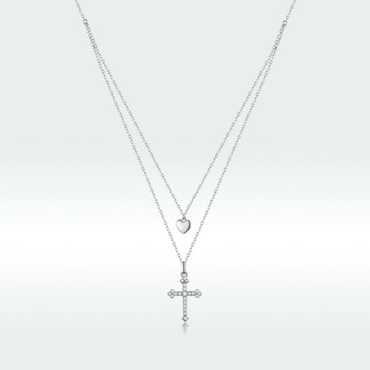 925 Sterling Silver Adjustable Platinum Plated Necklace with CZ - 1.4cm for Women