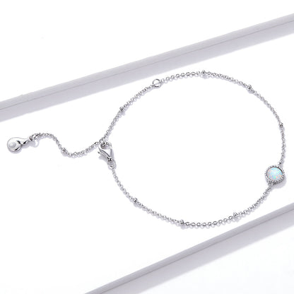 925 Sterling Silver Opal Bracelet for Women - Adjustable Size, Translucent Color