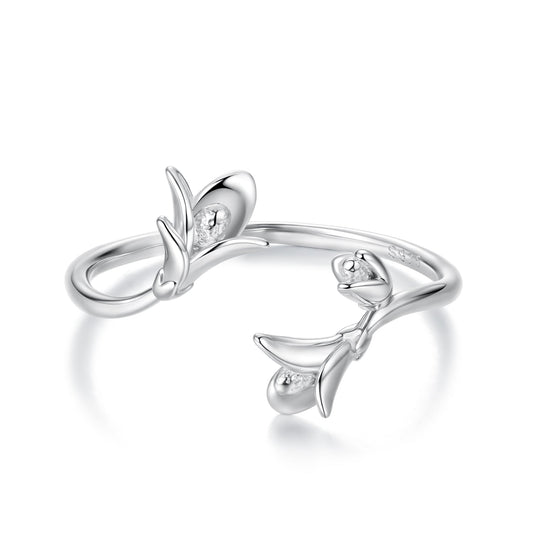 Bague fleur 0,7 cm en argent sterling 925 plaqué or blanc